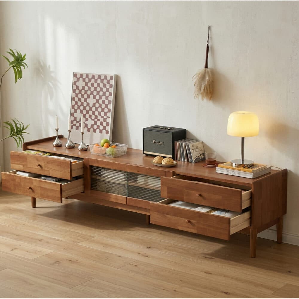 Nut-Brown Oak Medium Wood Tone TV Stand with Storage 相册图 #7 scene