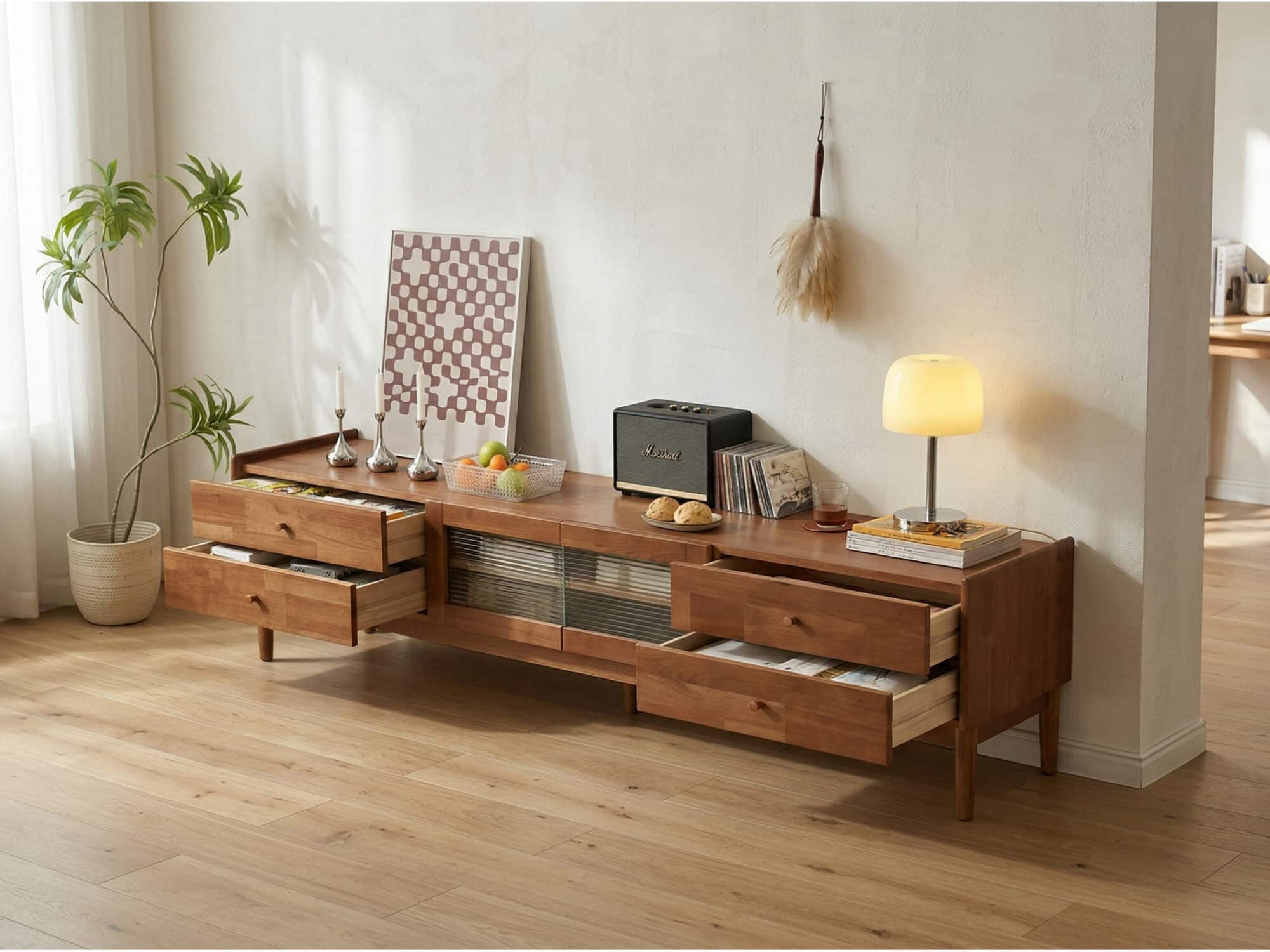 Nut-Brown Oak Medium Wood Tone TV Stand with Storage 相册图 #7 scene