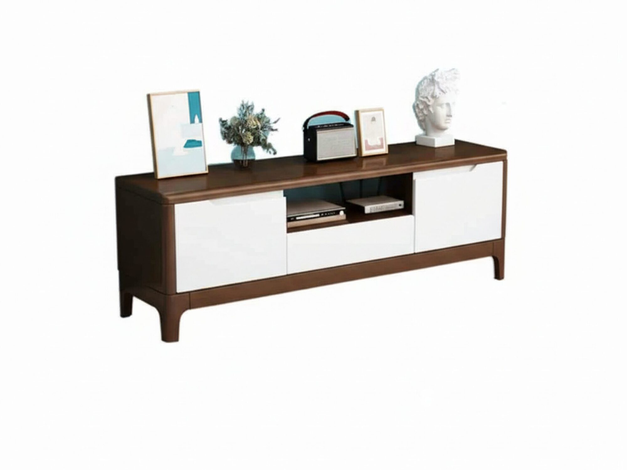 Nut Brown Rubberwood Tv Stand With Shelves Cabinet 10