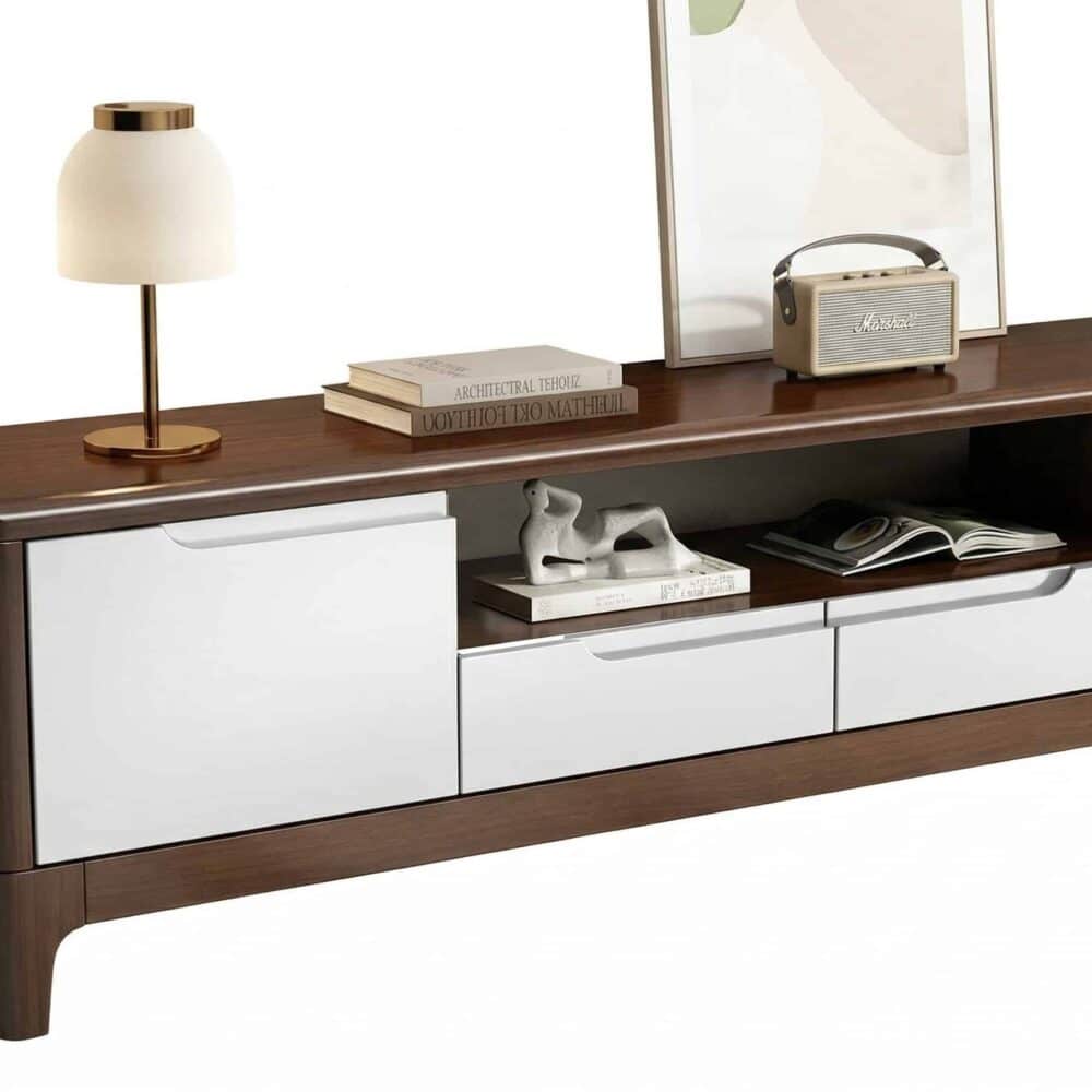 Nut Brown Rubberwood Tv Stand With Shelves Cabinet 24