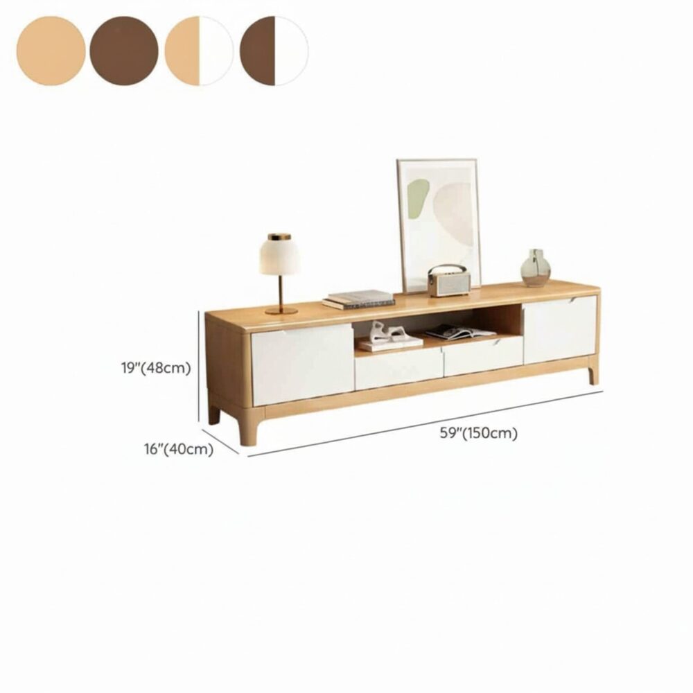 Nut Brown Rubberwood Tv Stand With Shelves Cabinet 27
