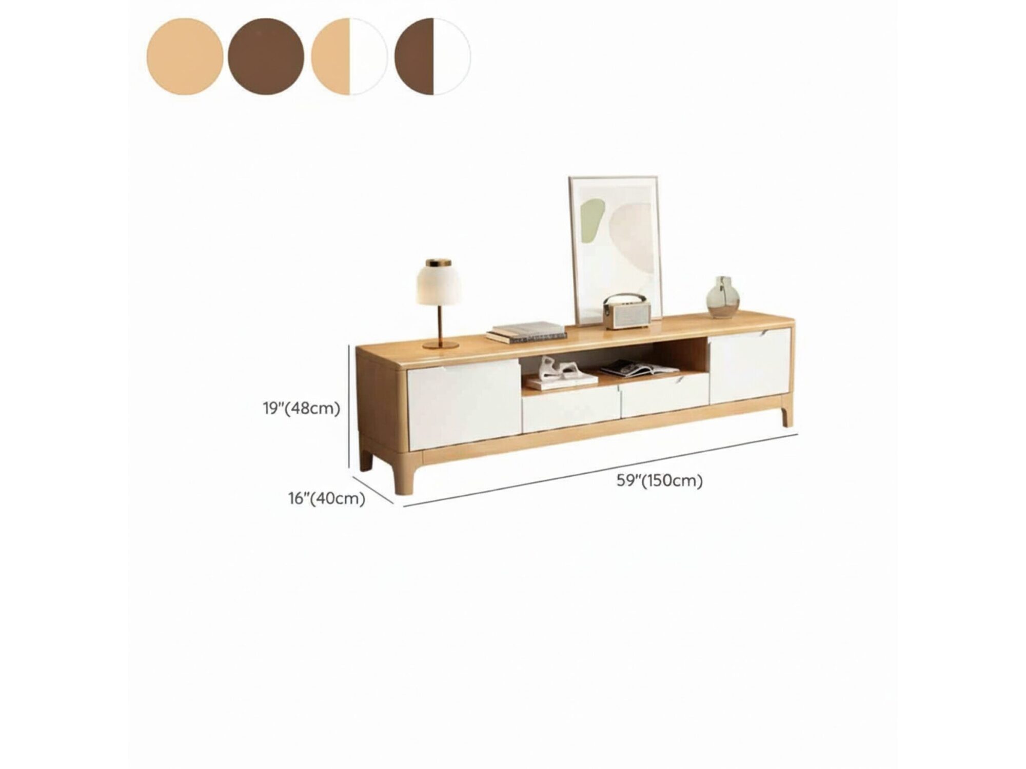 Nut Brown Rubberwood Tv Stand With Shelves Cabinet 27
