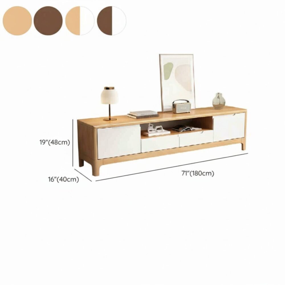 Nut Brown Rubberwood Tv Stand With Shelves Cabinet 28