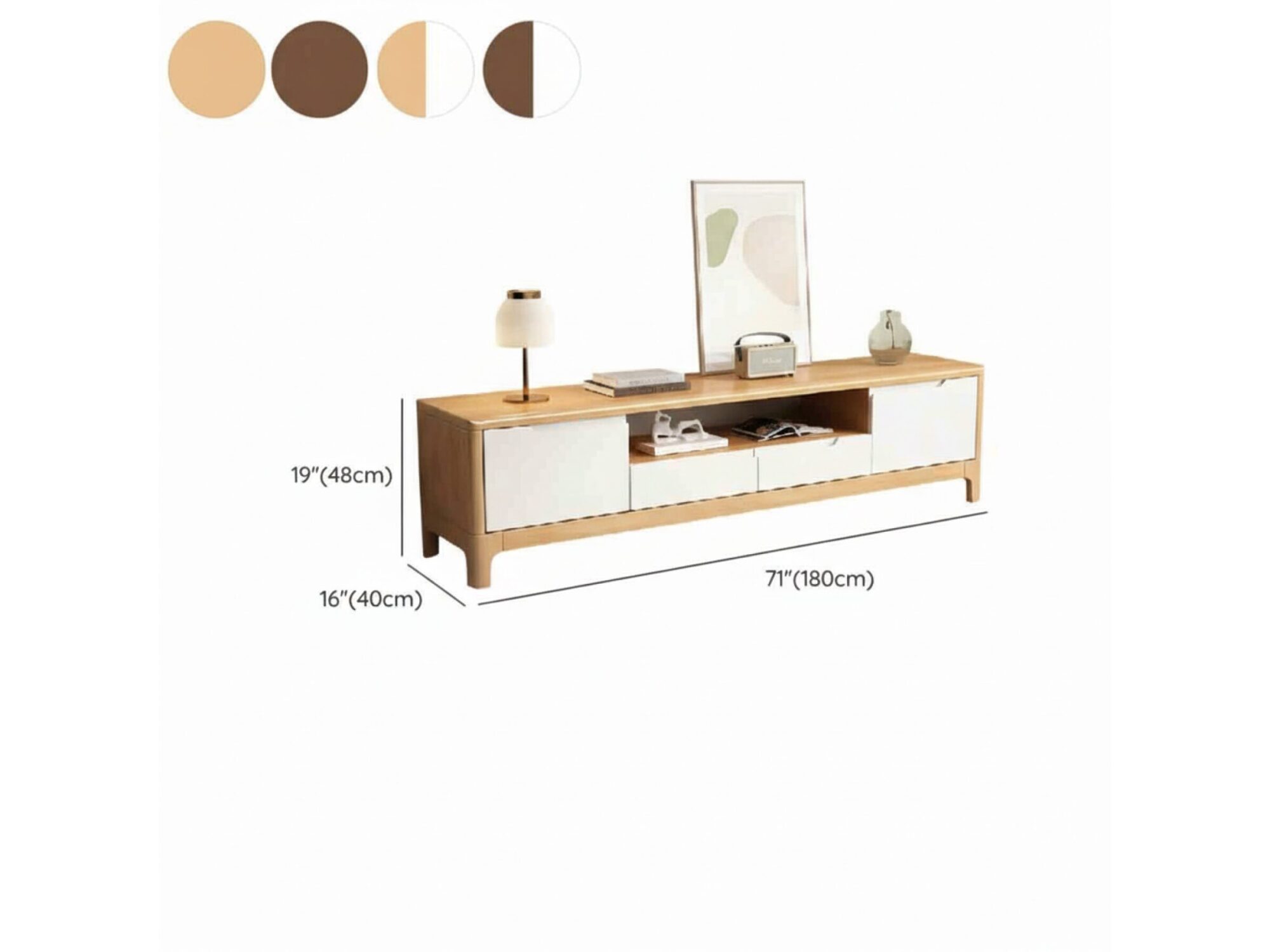 Nut Brown Rubberwood Tv Stand With Shelves Cabinet 28