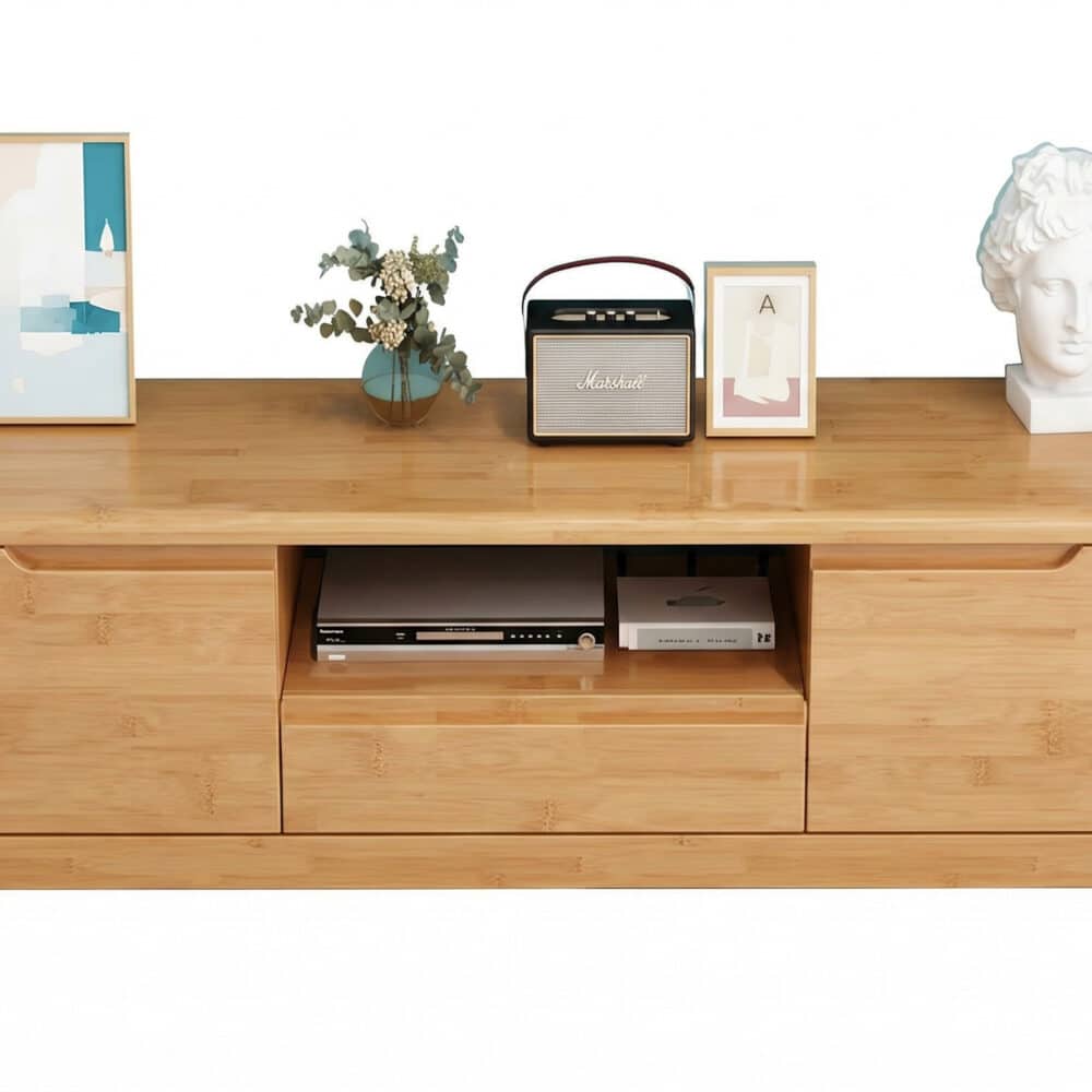 Nut-Brown Rubberwood TV Stand with Shelves Cabinet 相册图 #1 resized