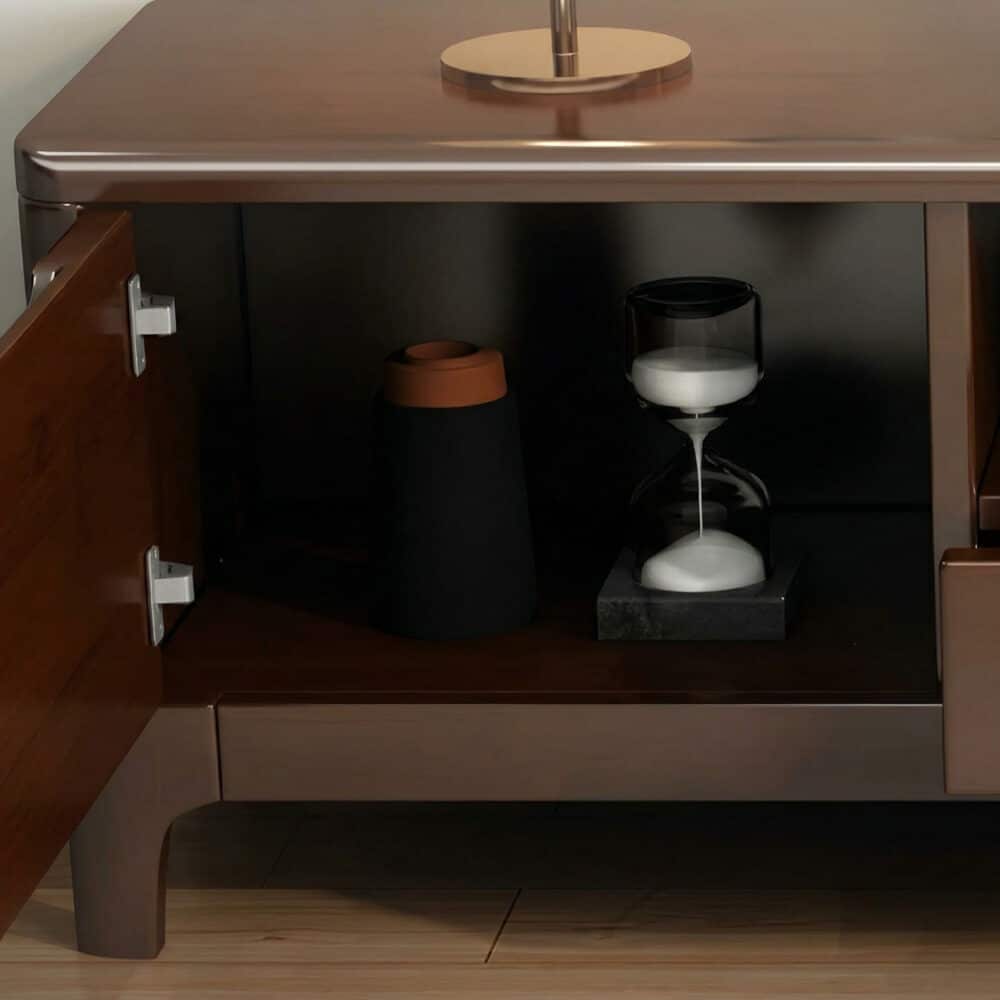 Nut-Brown Rubberwood TV Stand with Shelves Cabinet 相册图 #10 resized