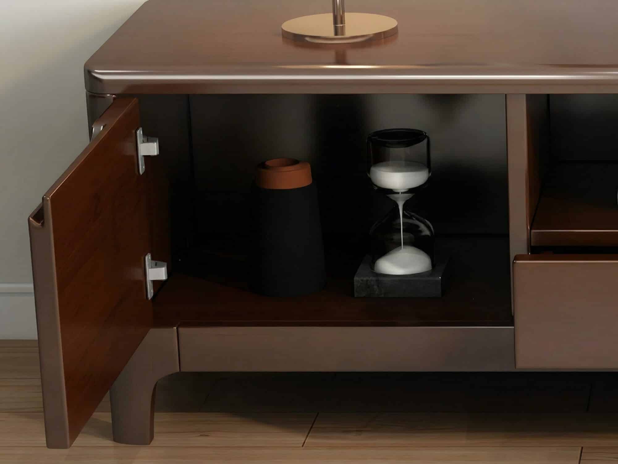 Nut-Brown Rubberwood TV Stand with Shelves Cabinet 相册图 #10 resized