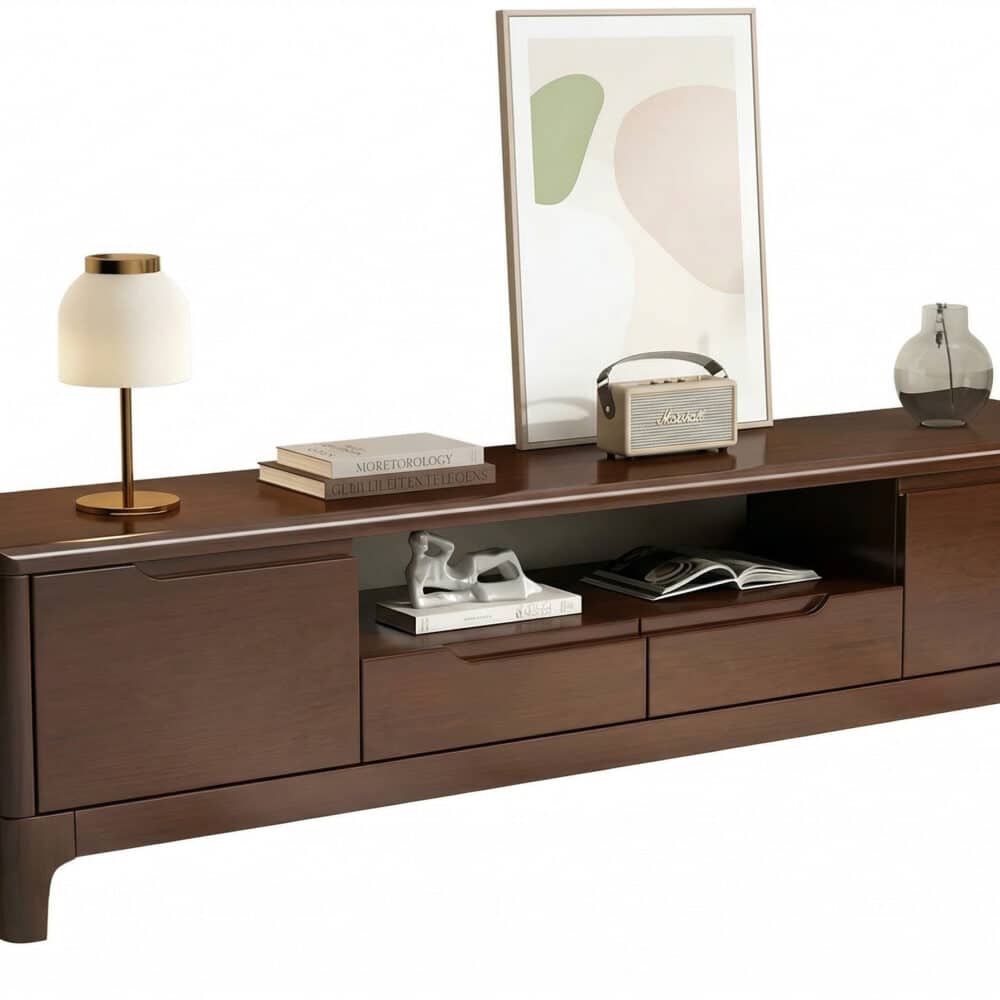 Nut-Brown Rubberwood TV Stand with Shelves Cabinet 相册图 #12 resized