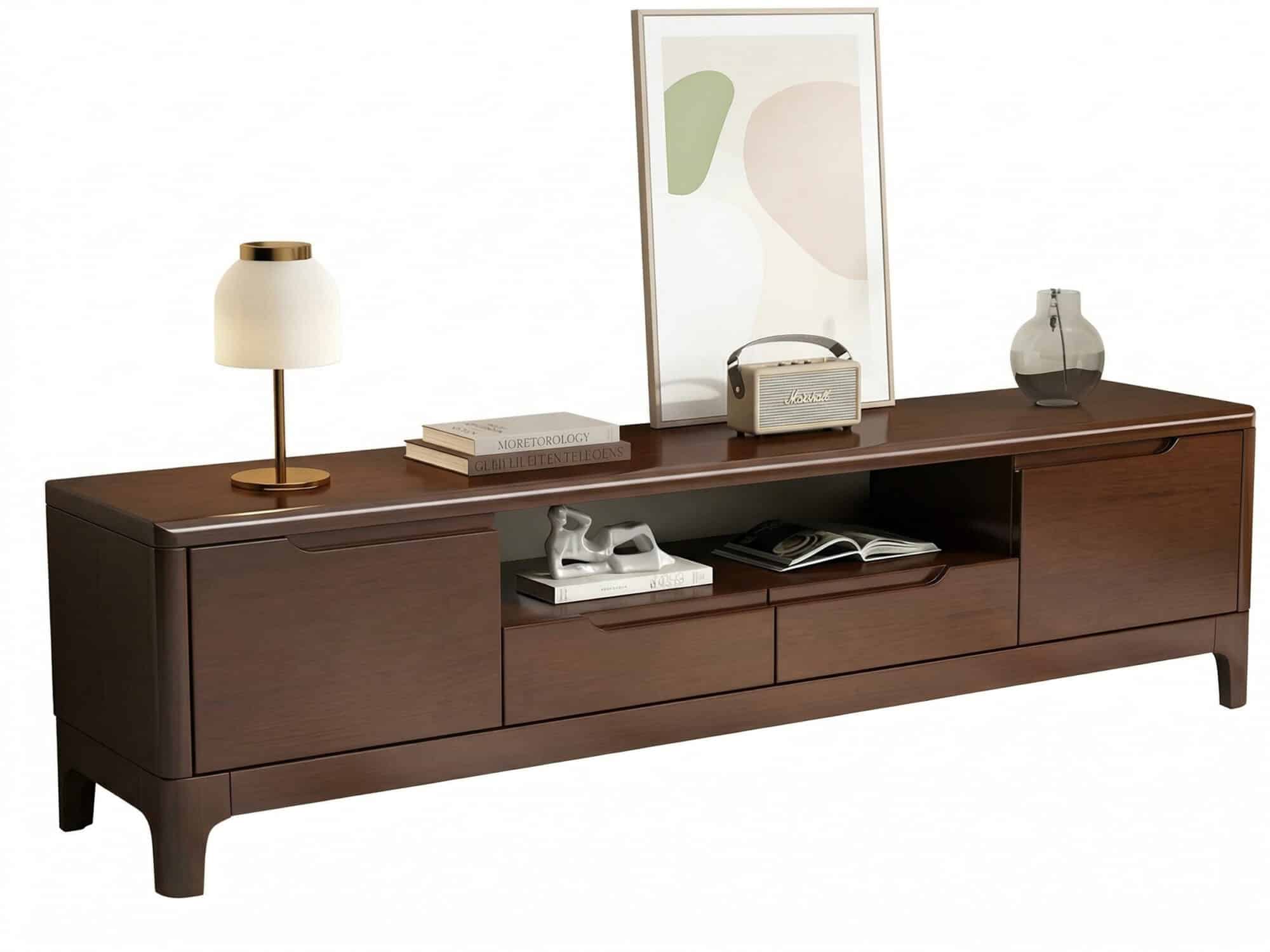 Nut-Brown Rubberwood TV Stand with Shelves Cabinet 相册图 #12 resized