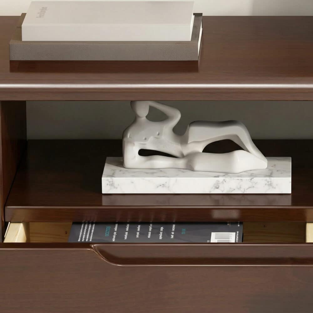 Nut-Brown Rubberwood TV Stand with Shelves Cabinet 相册图 #13 resized
