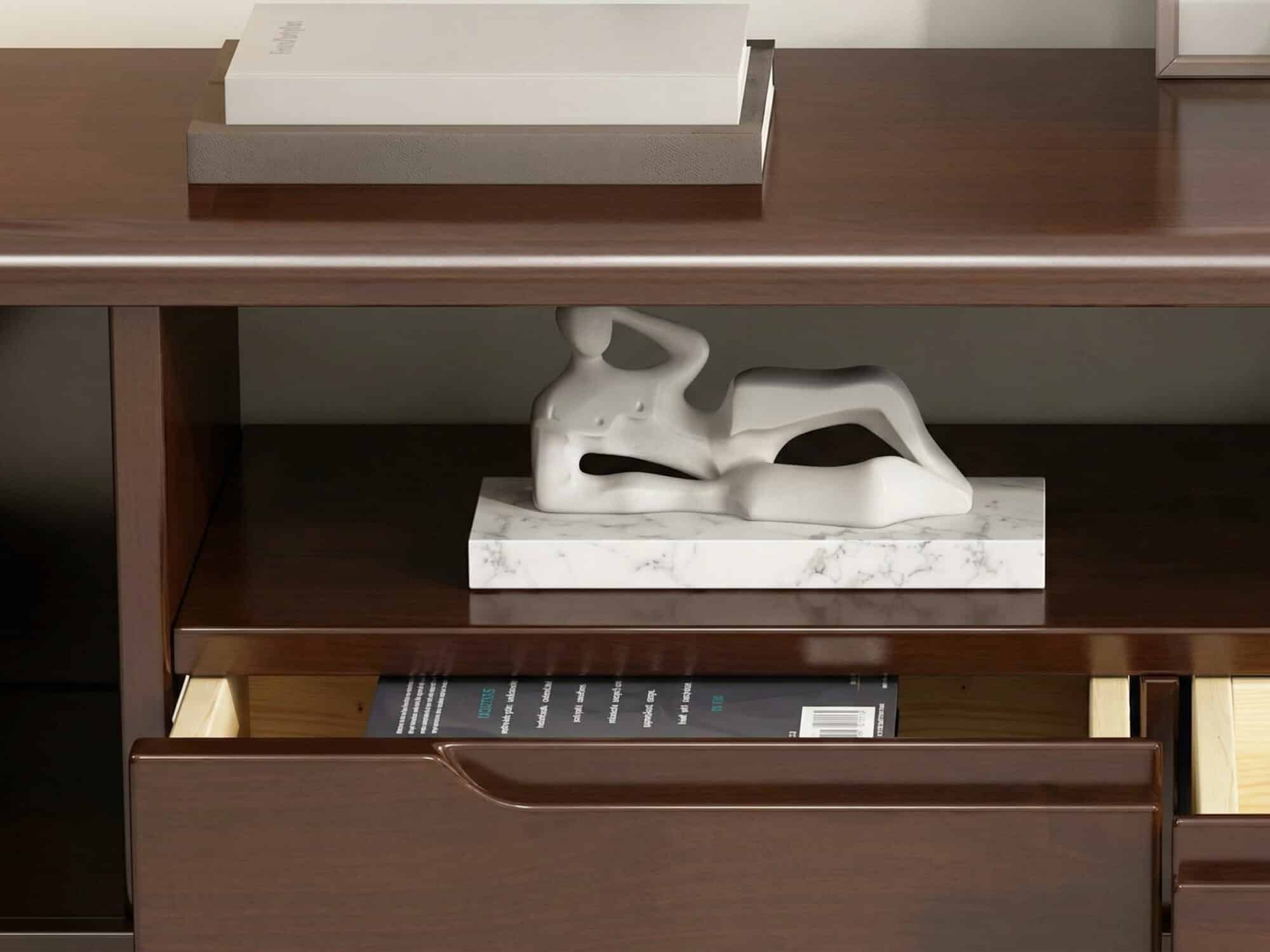 Nut-Brown Rubberwood TV Stand with Shelves Cabinet 相册图 #13 resized