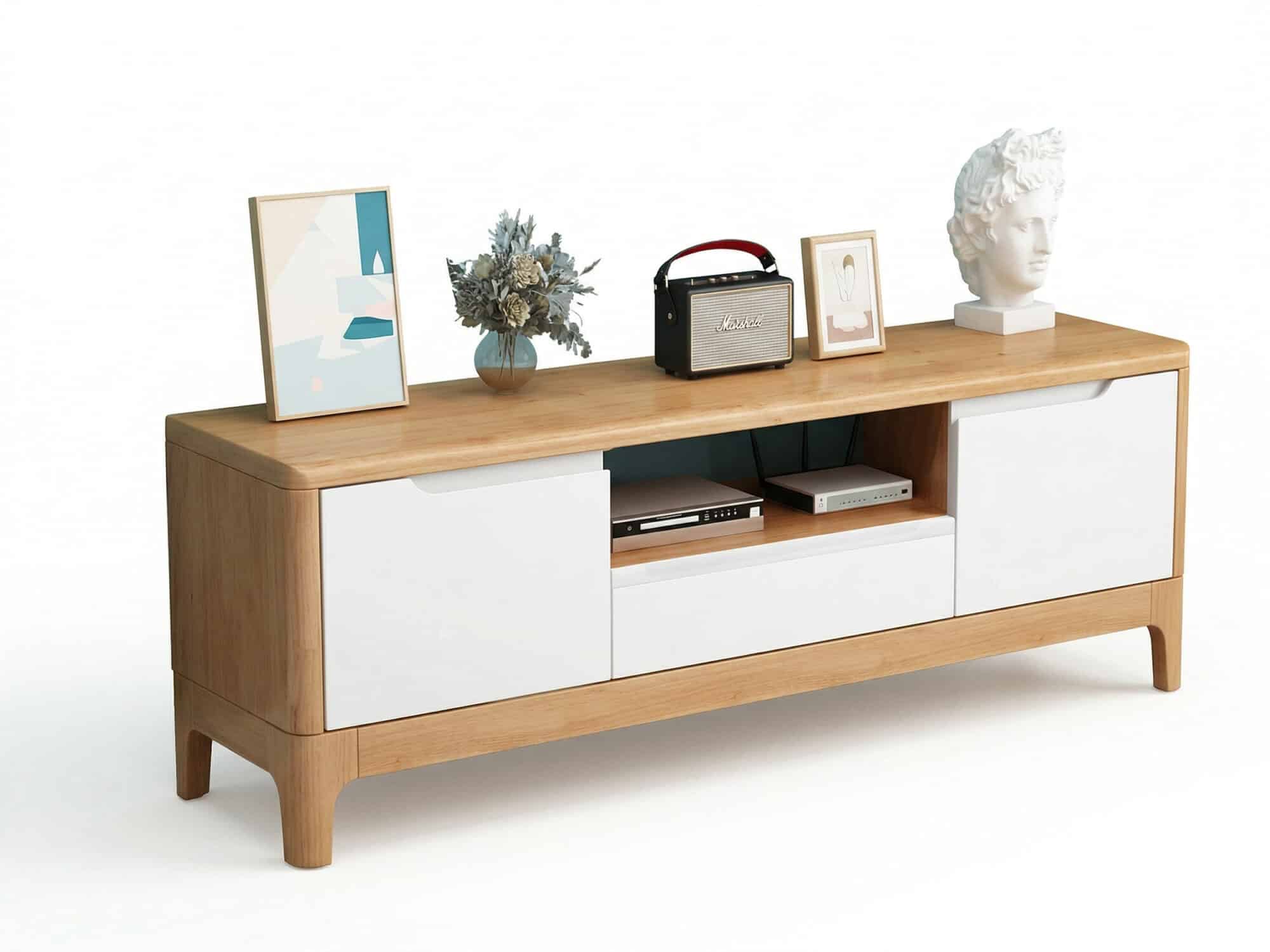 Nut-Brown Rubberwood TV Stand with Shelves Cabinet 相册图 #4 resized