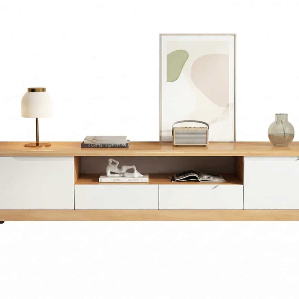 Nut-Brown Rubberwood TV Stand with Shelves Cabinet 相册图 #7 resized