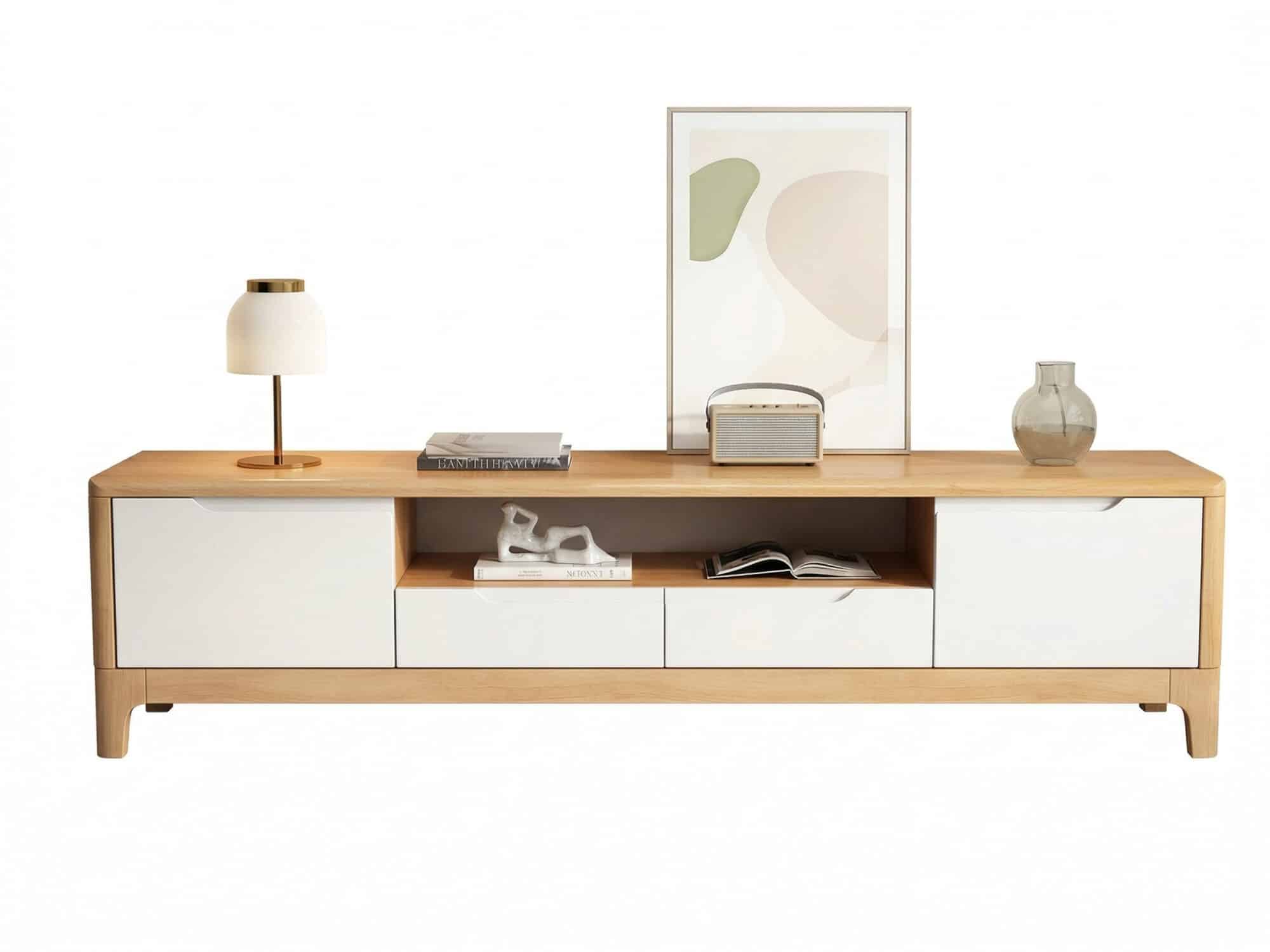 Nut-Brown Rubberwood TV Stand with Shelves Cabinet 相册图 #7 resized