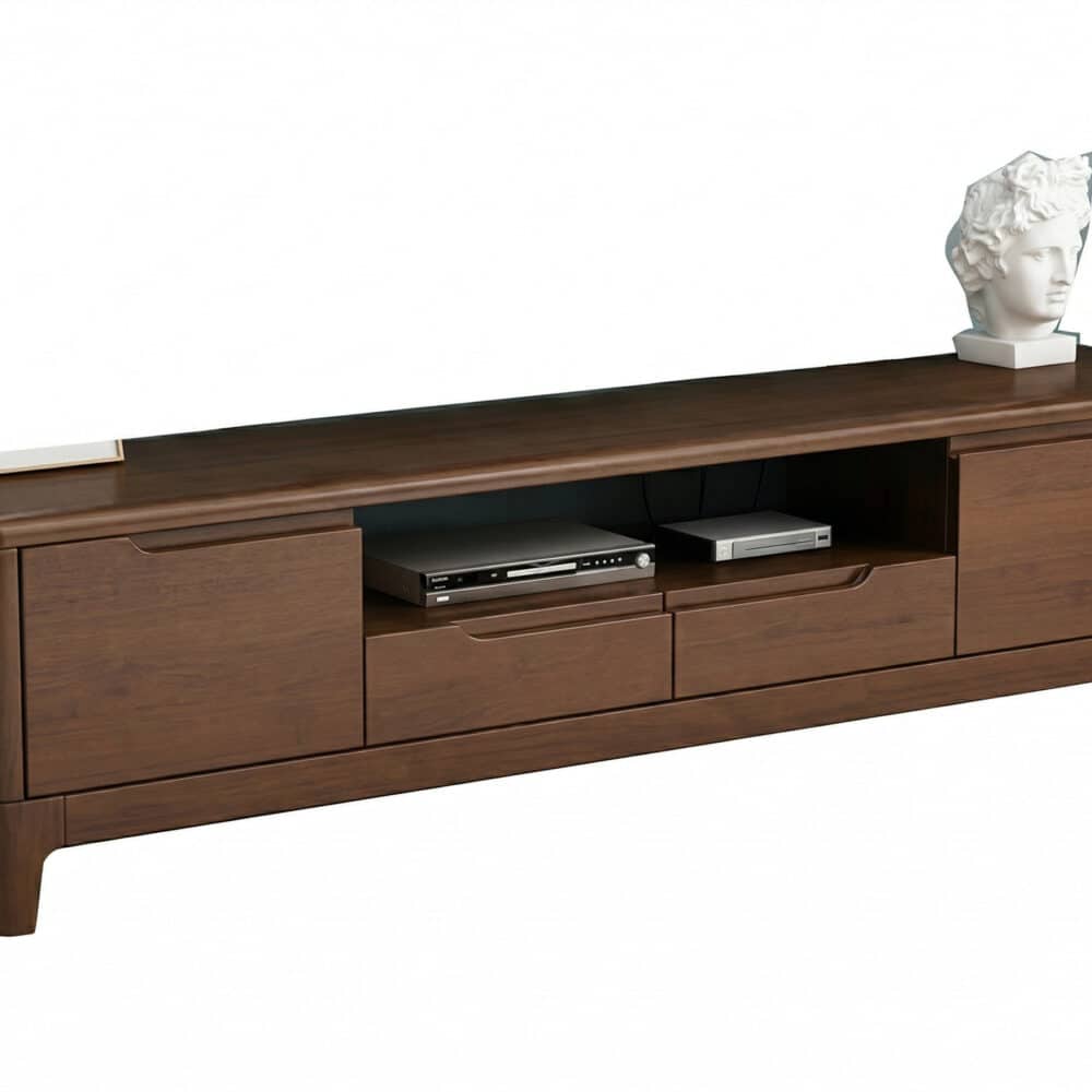 Nut-Brown Rubberwood TV Stand with Shelves Cabinet 相册图 #8 resized