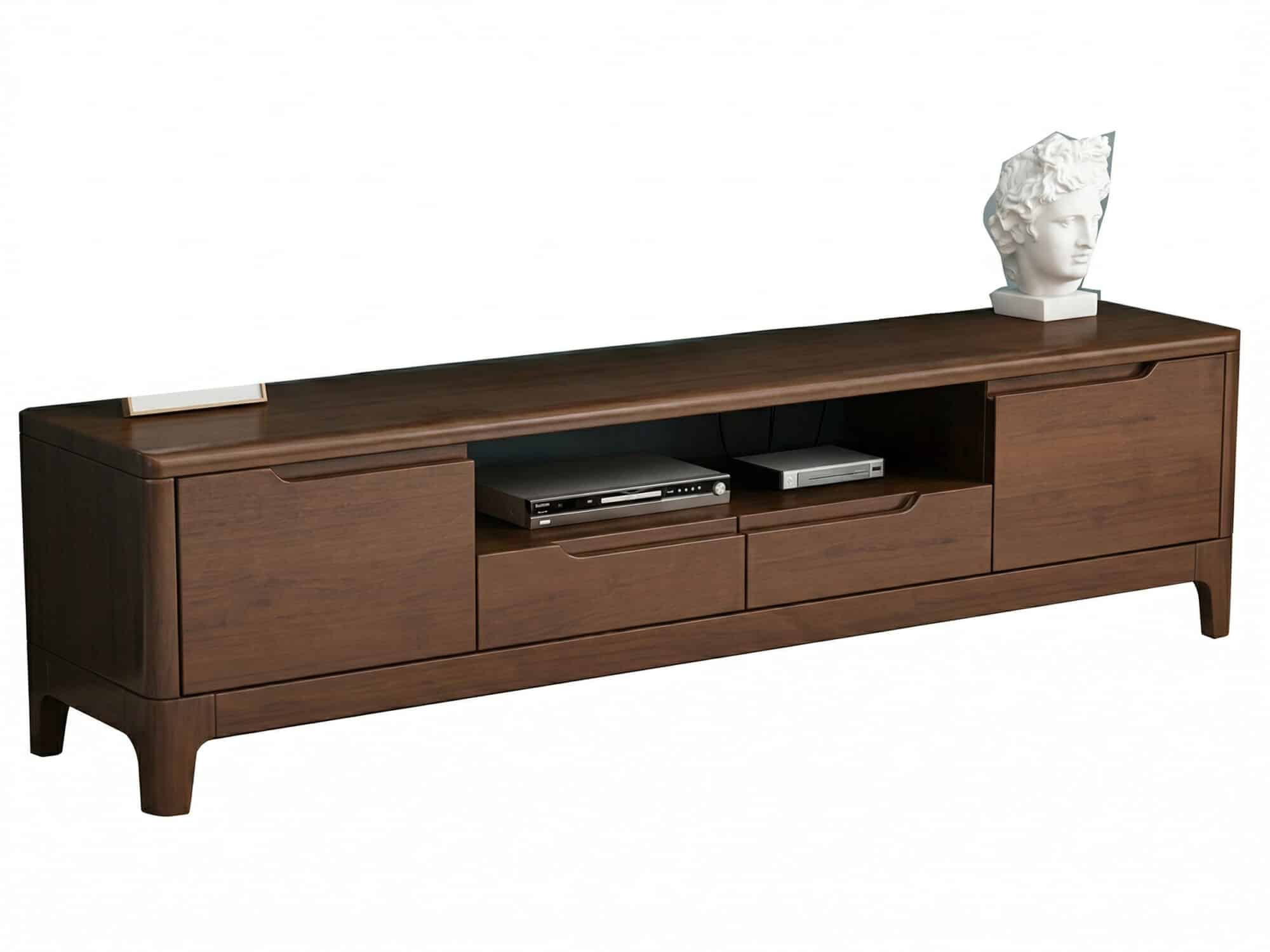 Nut-Brown Rubberwood TV Stand with Shelves Cabinet 相册图 #8 resized