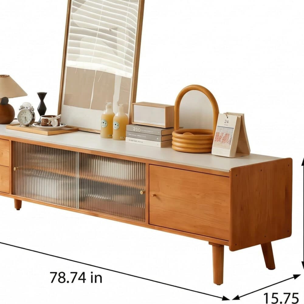 Nut-Brown Wood Drawers Open Storage TV Stand with Legs 相册图 #17 dimensions