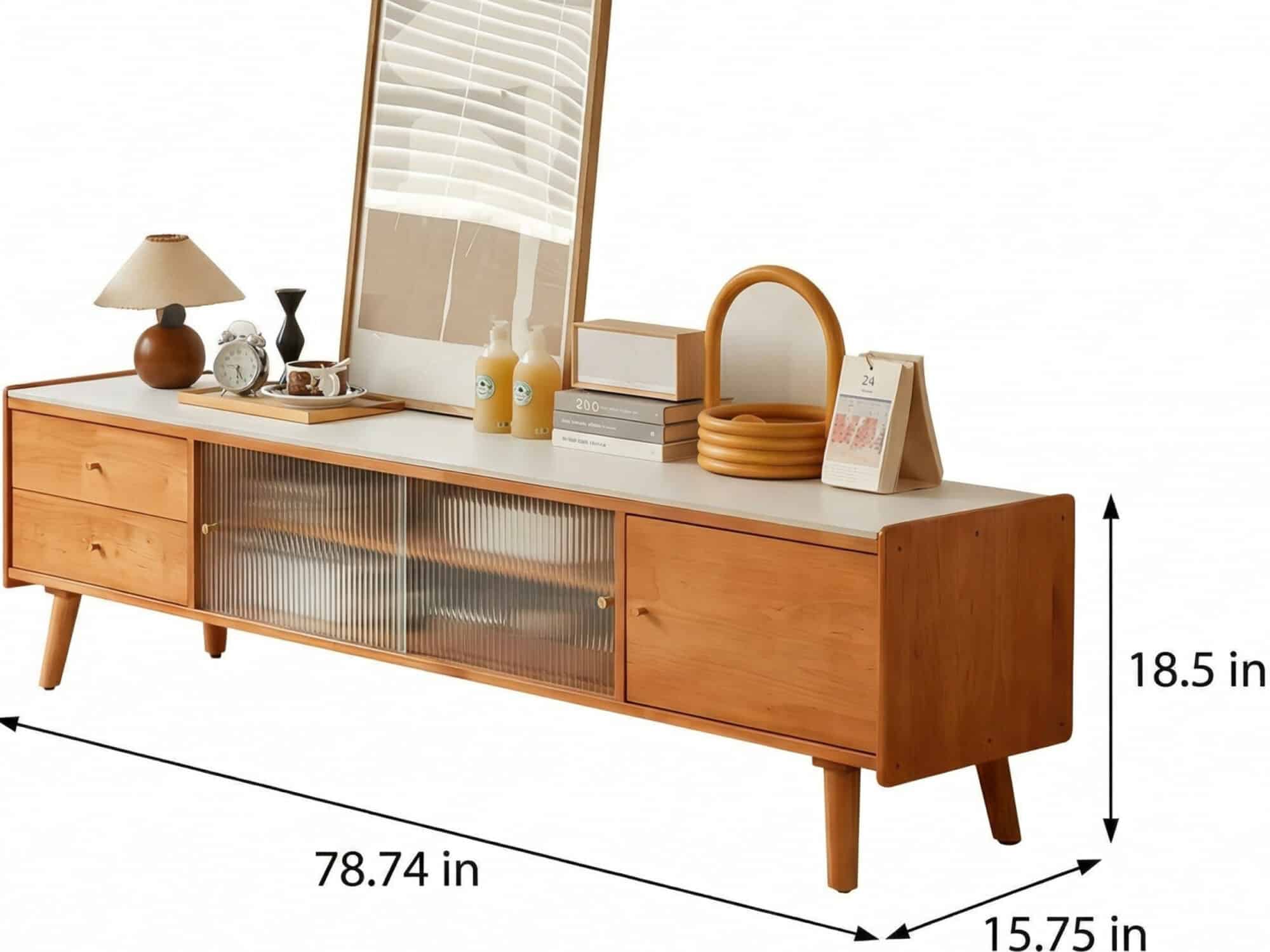Nut-Brown Wood Drawers Open Storage TV Stand with Legs 相册图 #17 dimensions