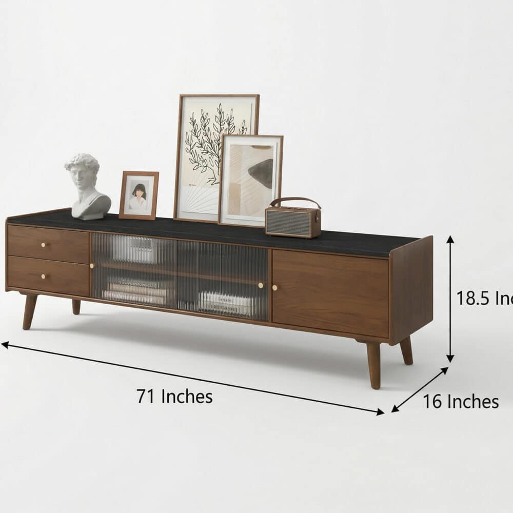 Nut-Brown Wood Drawers Open Storage TV Stand with Legs 相册图 #19 dimensions