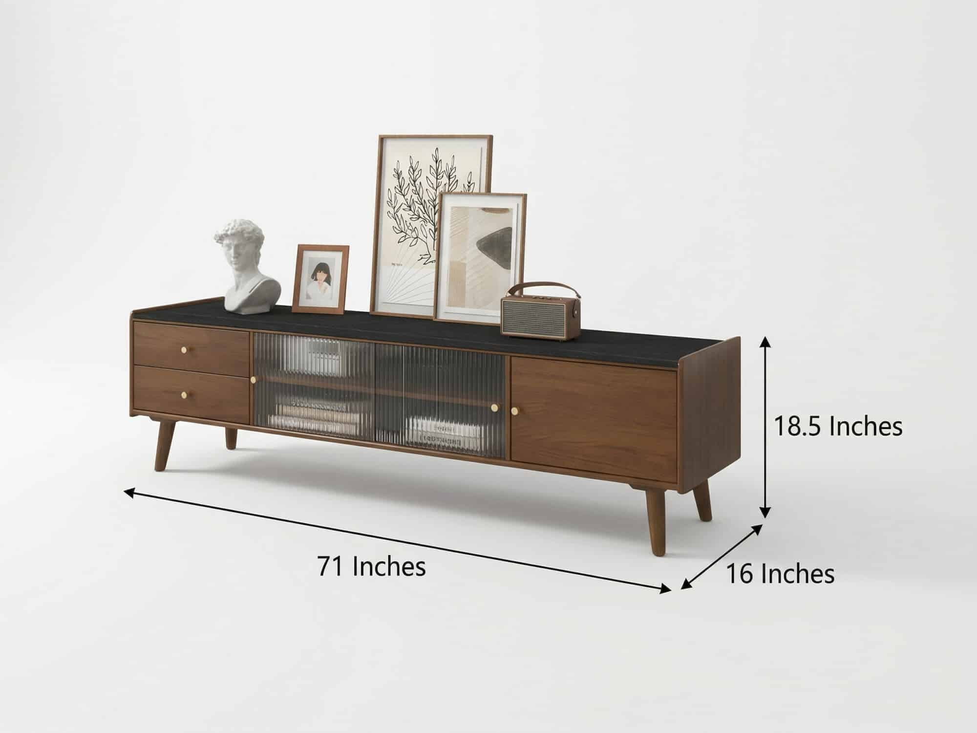 Nut-Brown Wood Drawers Open Storage TV Stand with Legs 相册图 #19 dimensions