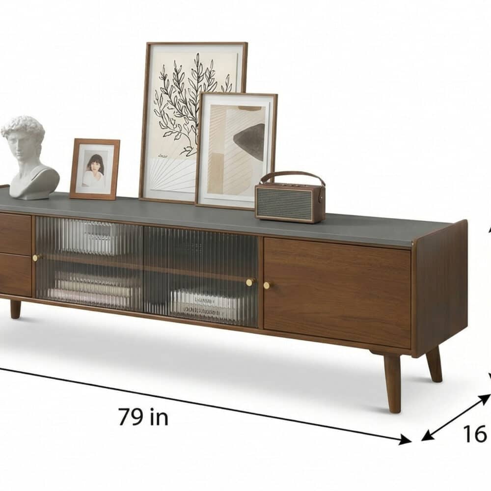 Nut-Brown Wood Drawers Open Storage TV Stand with Legs 相册图 #20 dimensions