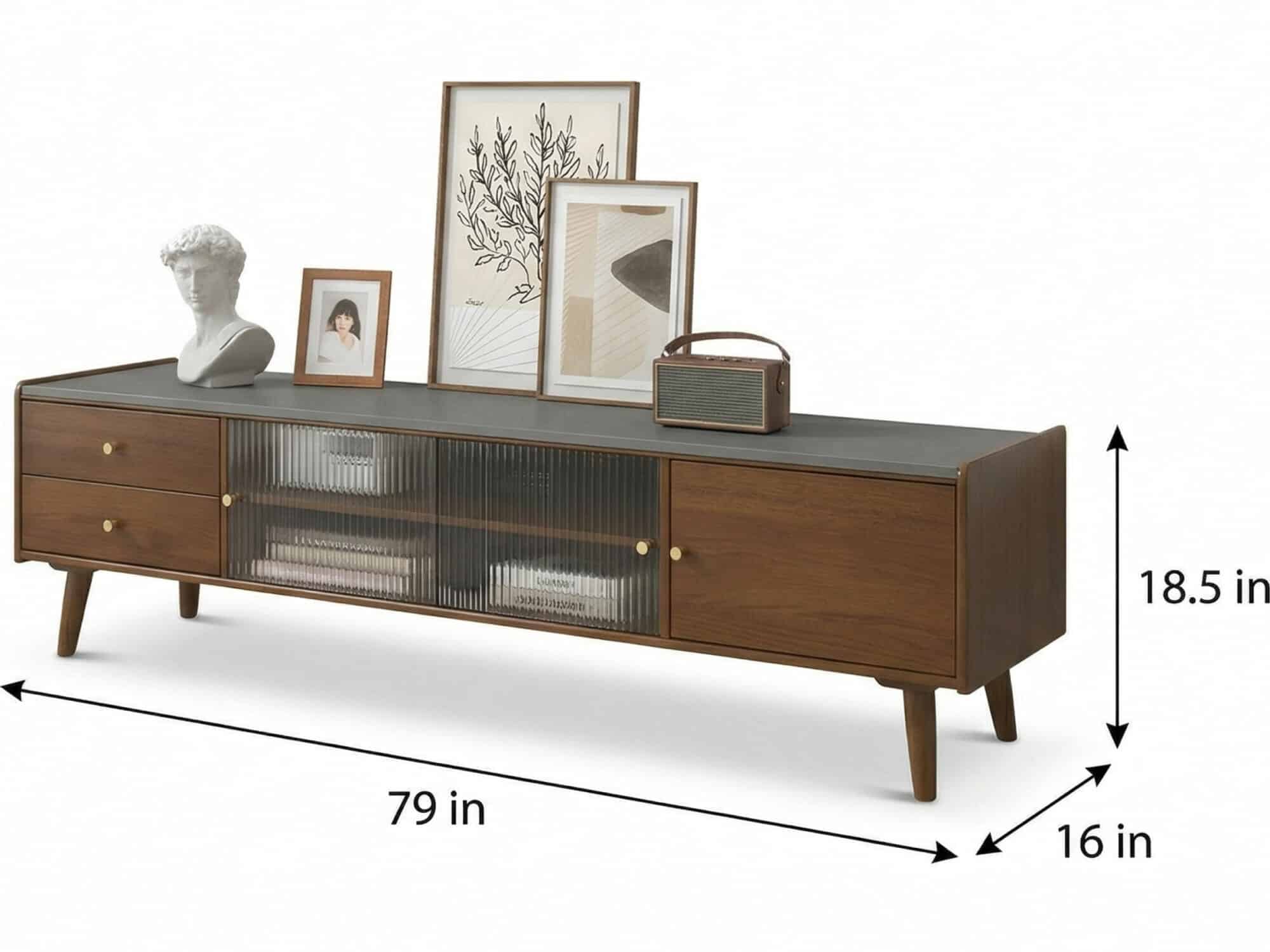 Nut-Brown Wood Drawers Open Storage TV Stand with Legs 相册图 #20 dimensions