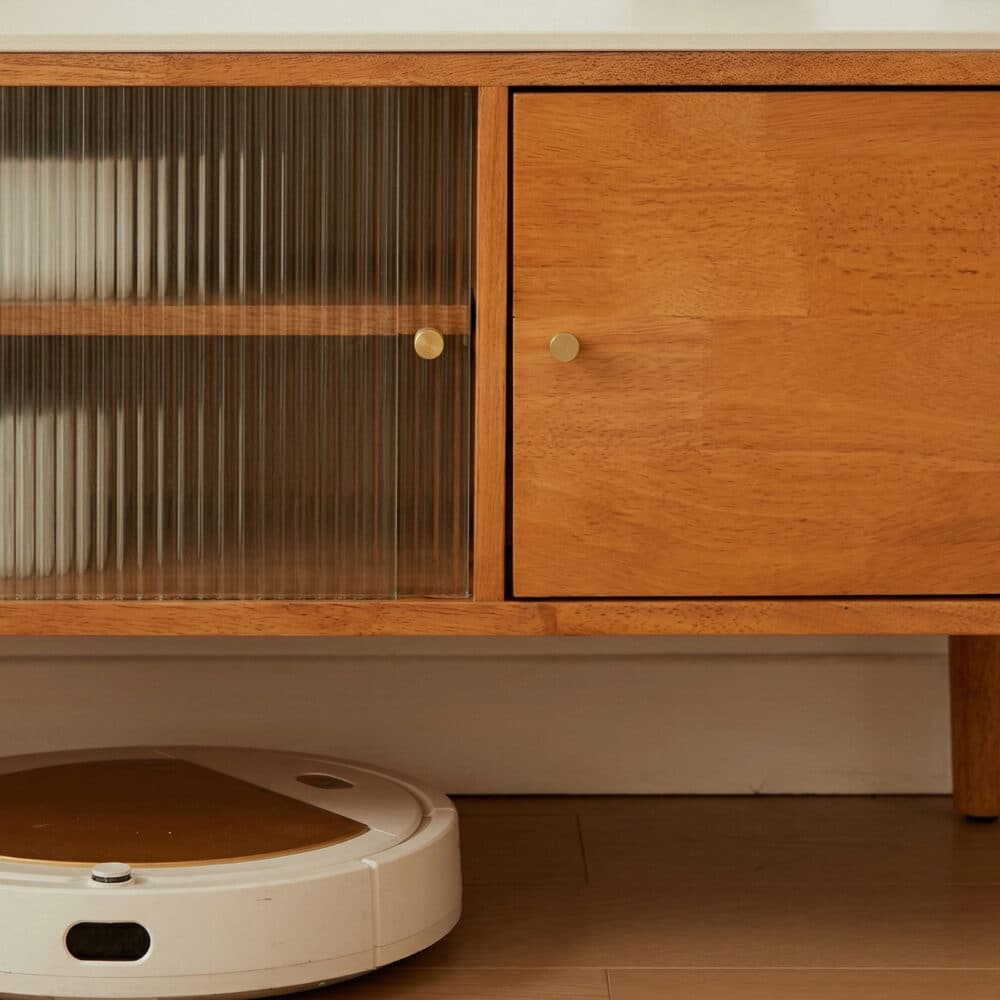 Nut-Brown Wood Drawers Open Storage TV Stand with Legs 相册图 #5 resized