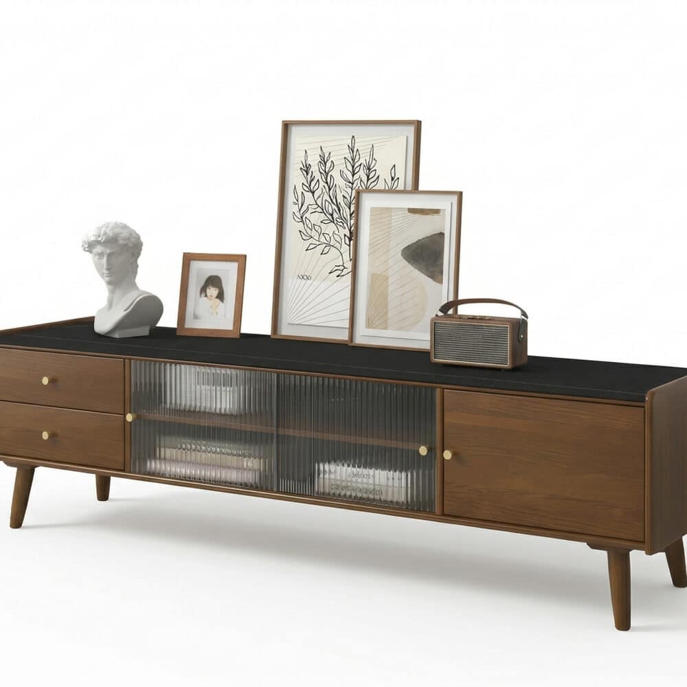Nut-Brown Wood Drawers Open Storage TV Stand with Legs 相册图 #6 resized