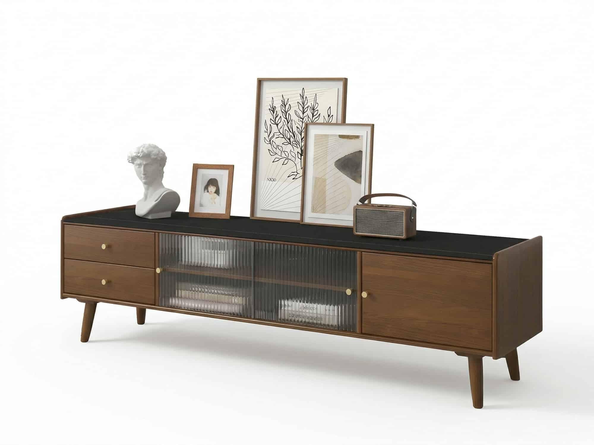 Nut-Brown Wood Drawers Open Storage TV Stand with Legs 相册图 #6 resized