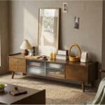 Nut-Brown Wood Drawers Open Storage TV Stand with Legs 相册图 #1 scene