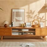 Nut-Brown Wood Drawers Open Storage TV Stand with Legs 相册图 #2 scene