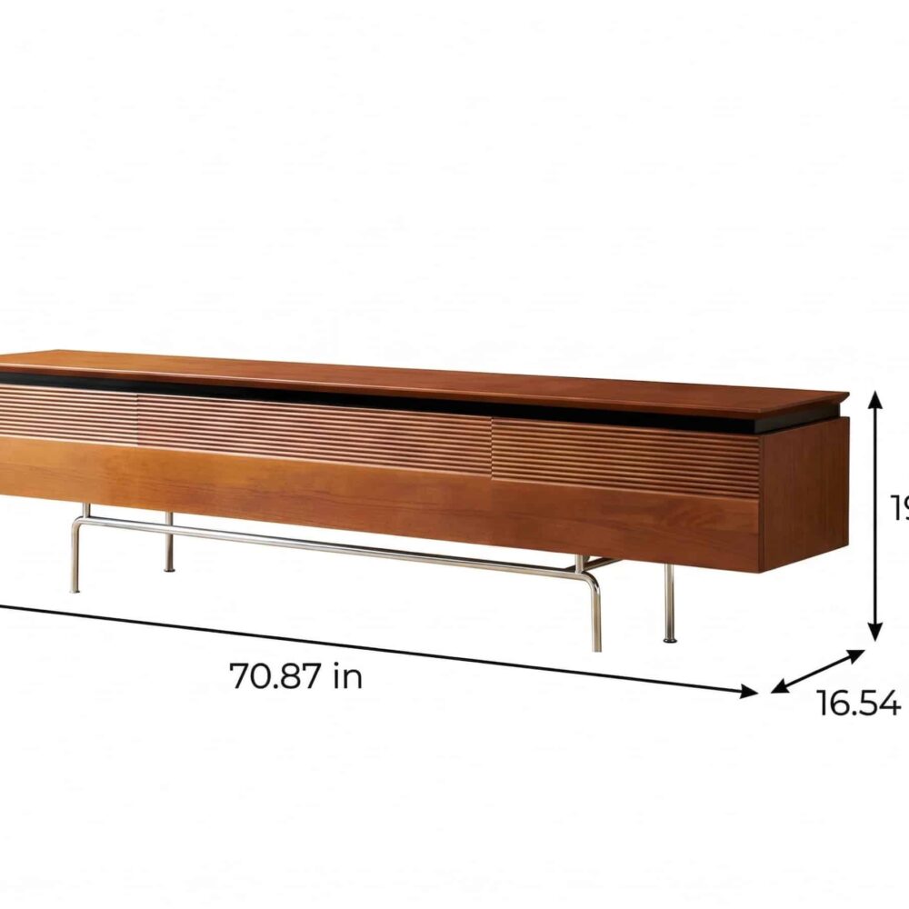 Retro Rectangular Cherry Wood Living Room TV Stand Brown 相册图 #10 dimensions