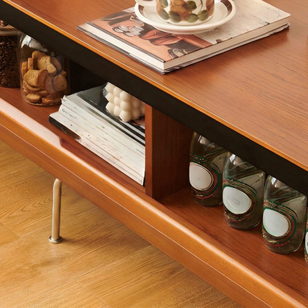 Retro Rectangular Cherry Wood Living Room TV Stand Brown 相册图 #5 resized