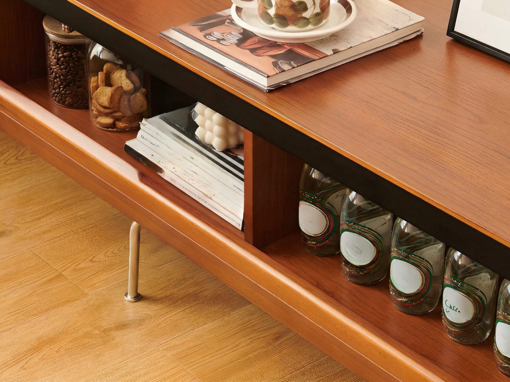 Retro Rectangular Cherry Wood Living Room TV Stand Brown 相册图 #5 resized