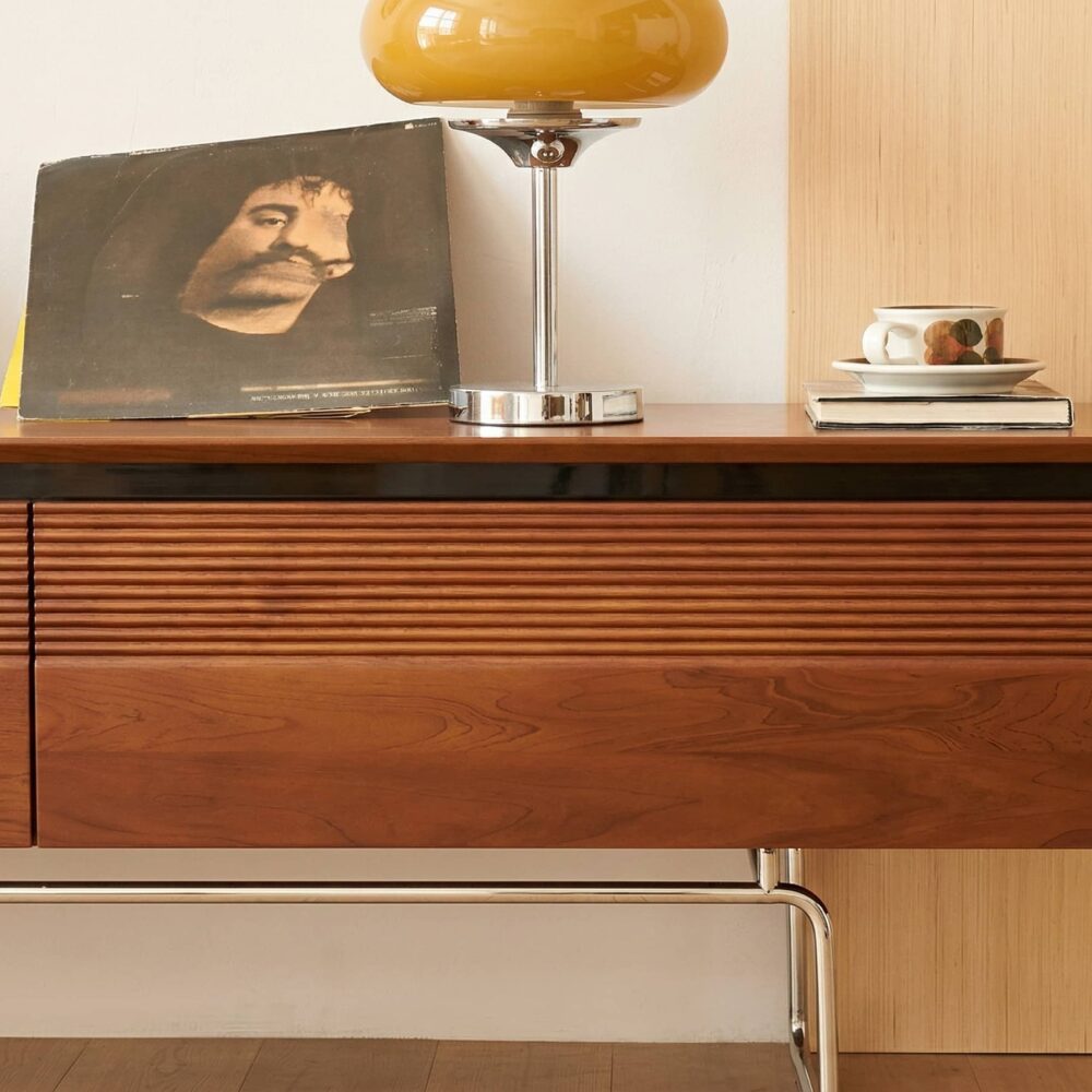 Retro Rectangular Cherry Wood Living Room TV Stand Brown 相册图 #6 resized