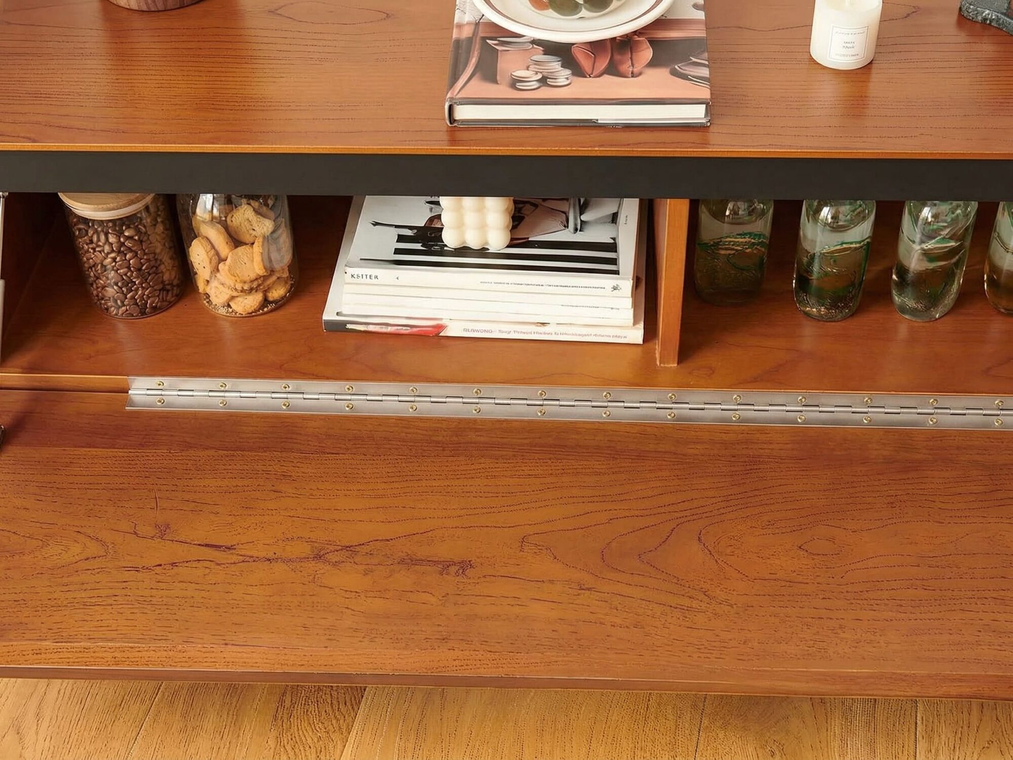 Retro Rectangular Cherry Wood Living Room TV Stand Brown 相册图 #9 resized