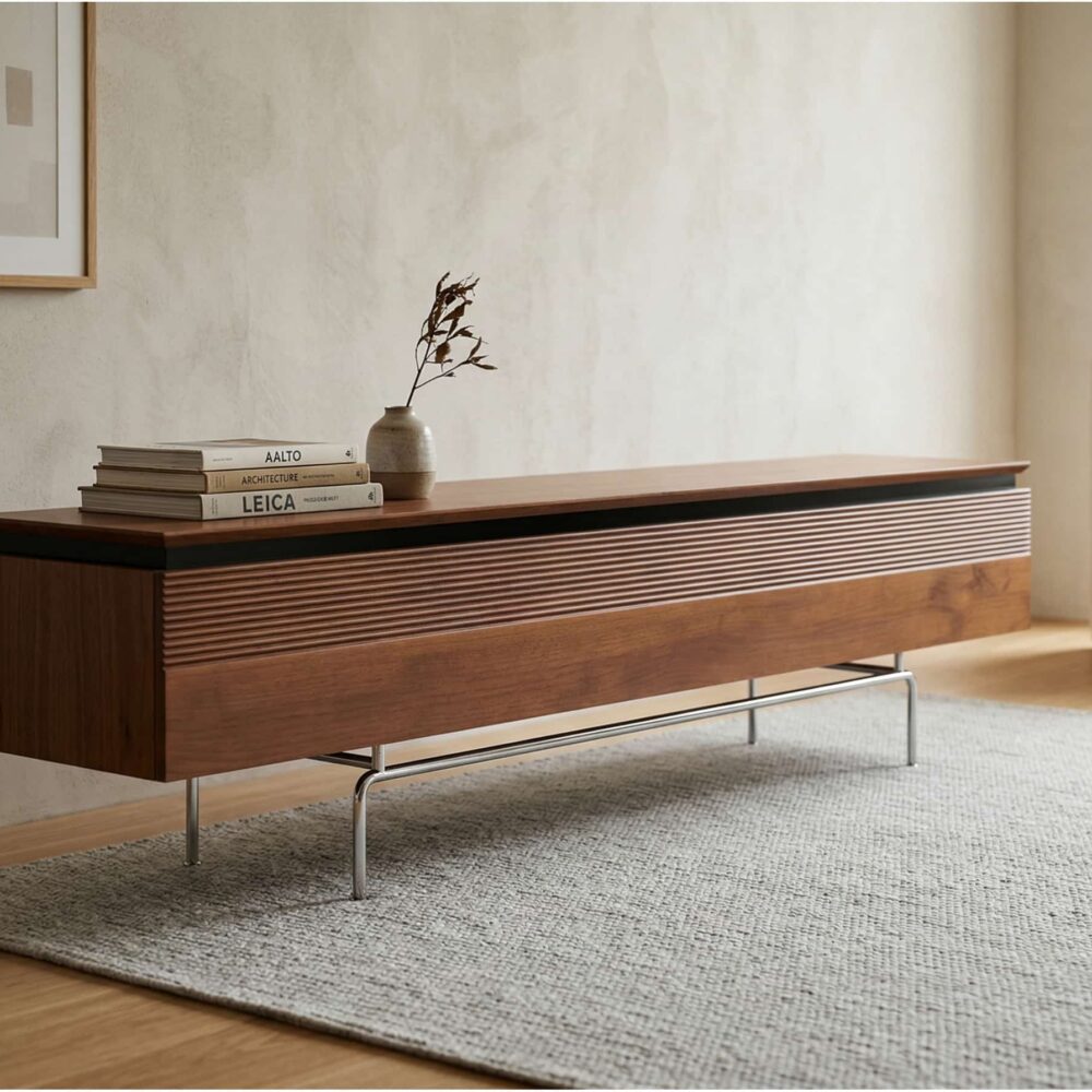 Retro Rectangular Cherry Wood Living Room TV Stand Brown 变体图 / size: 71"L x 17"W x 20"H scene
