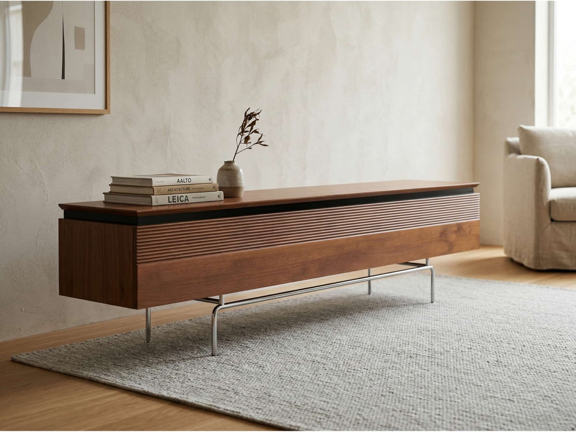 Retro Rectangular Cherry Wood Living Room TV Stand Brown 变体图 / size: 71"L x 17"W x 20"H scene