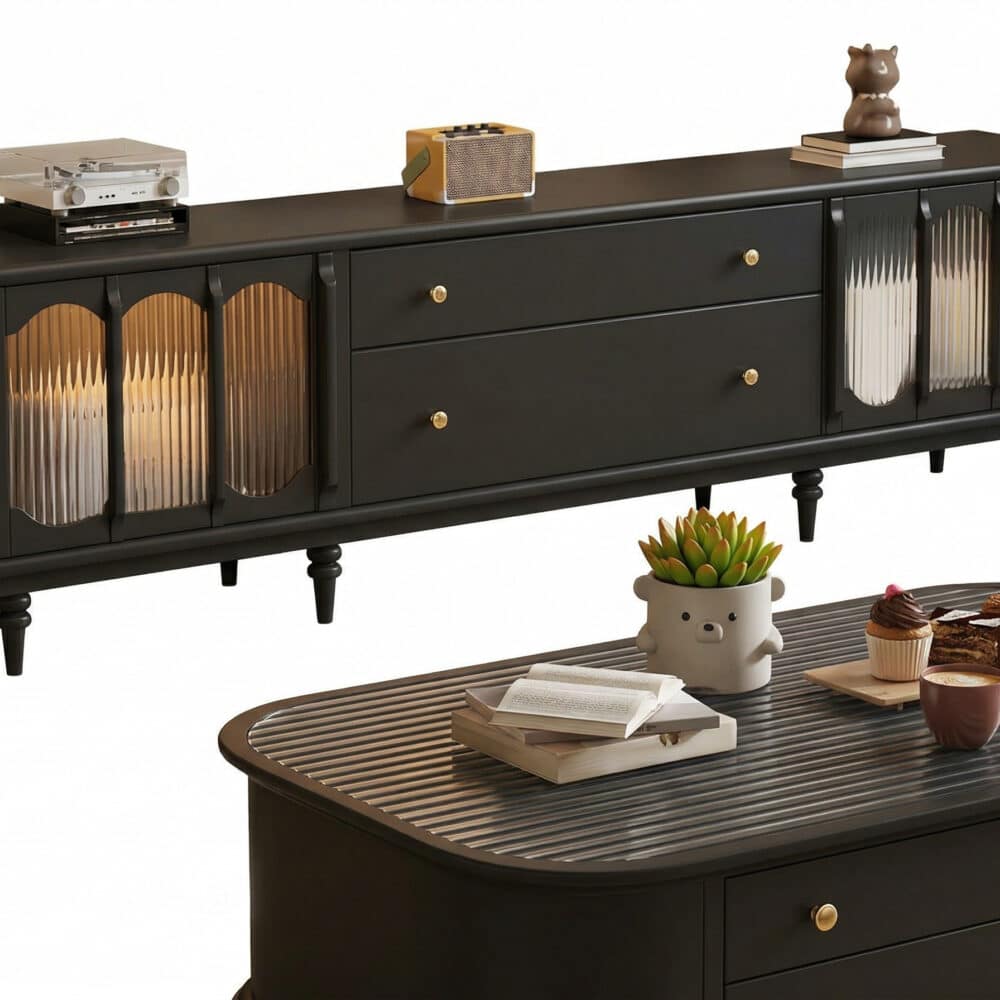 Rustic Black Wood Drawers Cabinet Long TV Stand 相册图 #6 resized