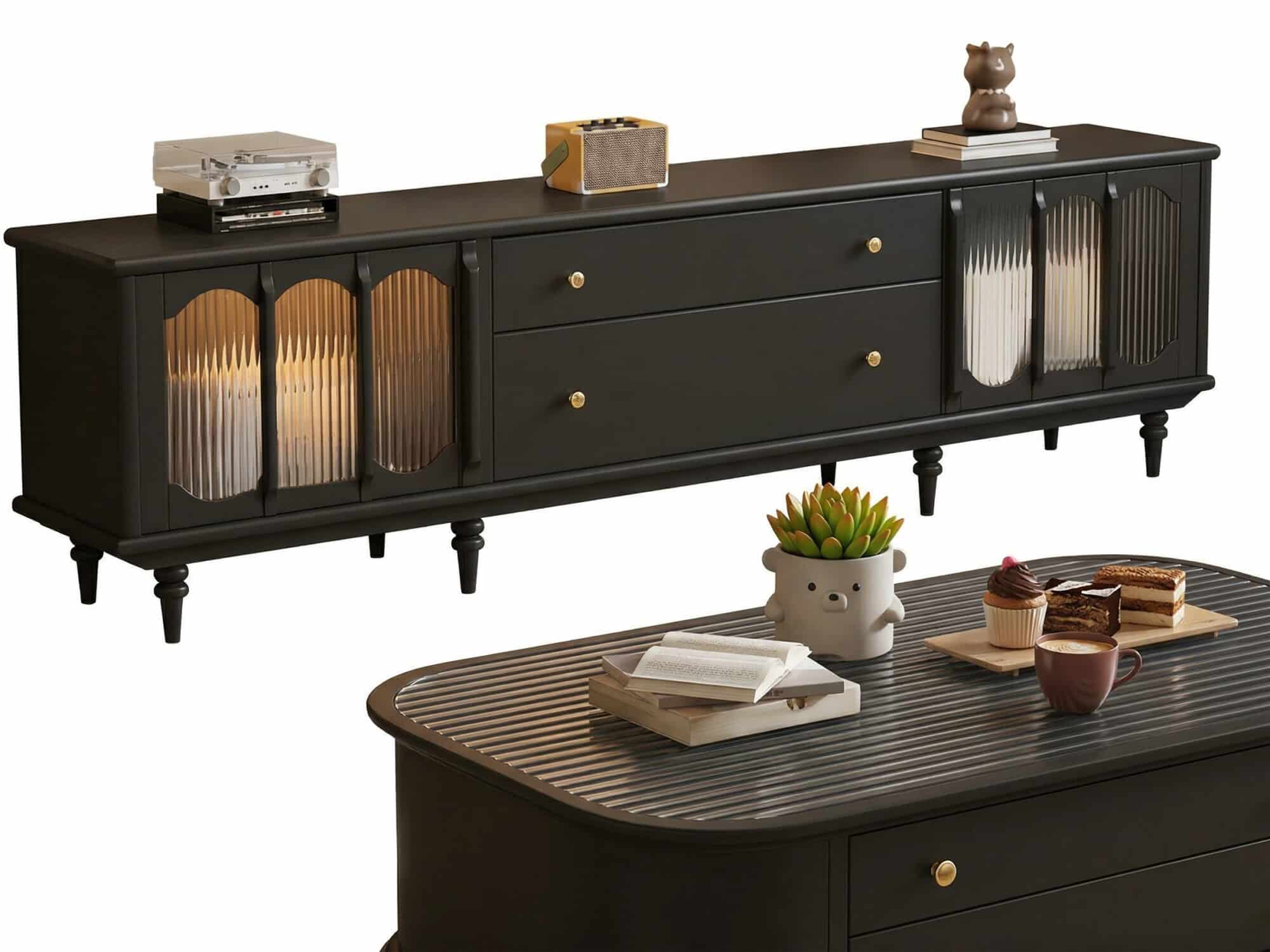 Rustic Black Wood Drawers Cabinet Long TV Stand 相册图 #6 resized