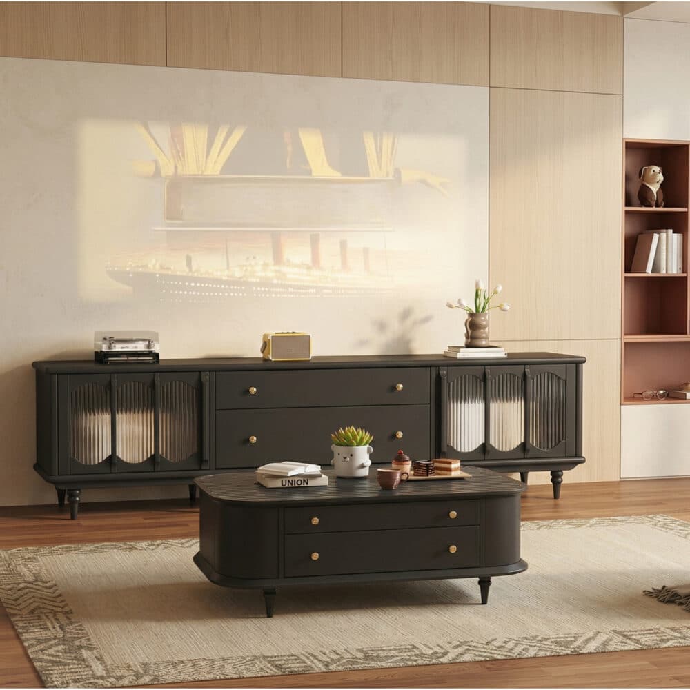 Rustic Black Wood Drawers Cabinet Long TV Stand 商品主图 scene