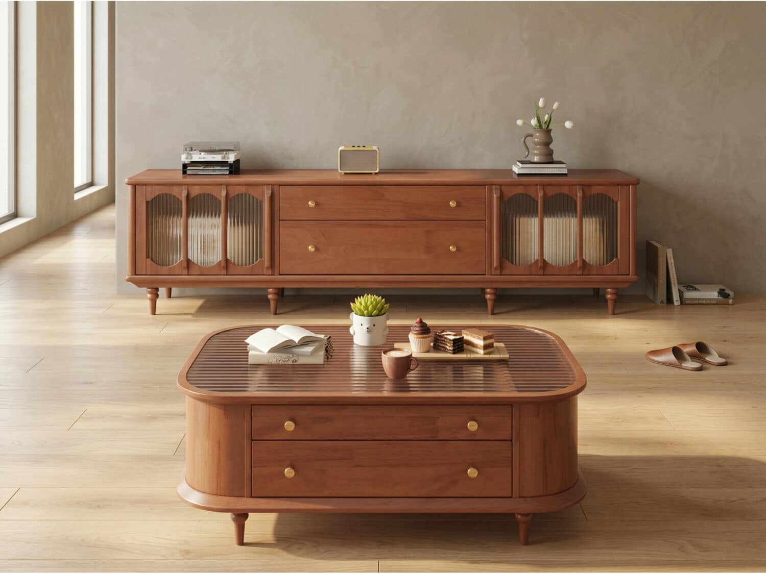 Rustic Black Wood Drawers Cabinet Long TV Stand 相册图 #3 scene