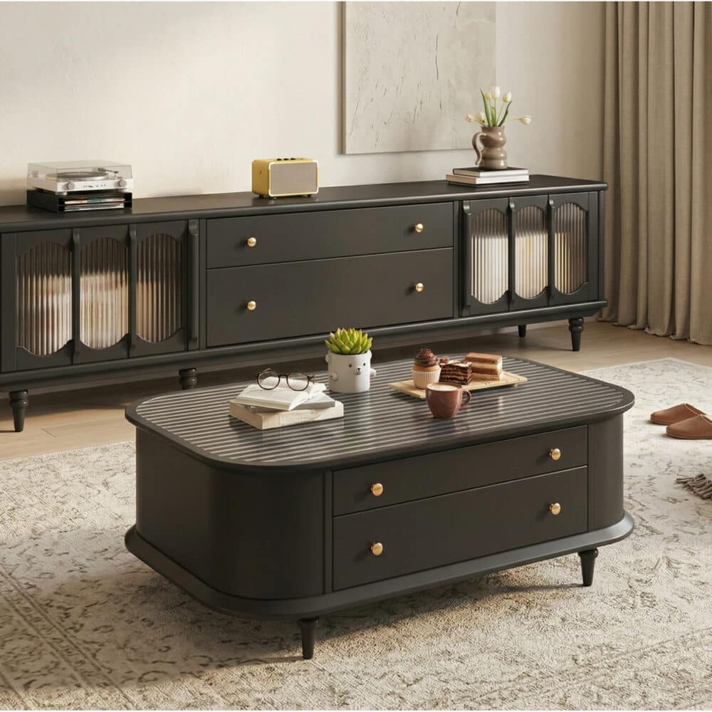 Rustic Black Wood Drawers Cabinet Long TV Stand 相册图 #4 scene