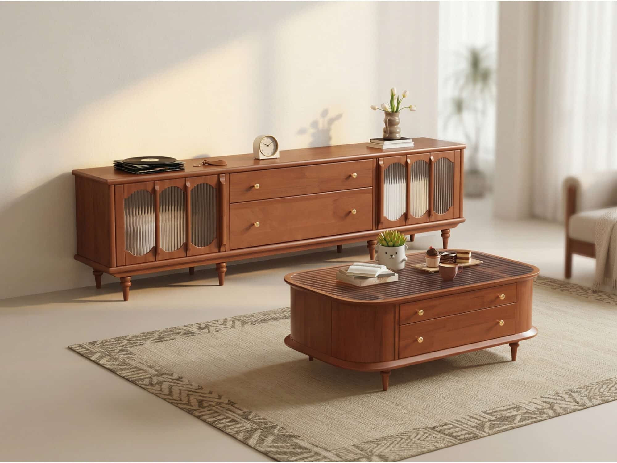 Rustic Black Wood Drawers Cabinet Long TV Stand 相册图 #5 scene