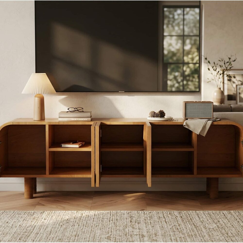 Rustic Brown Wooden Long Curved Tv Stand With Cabinet 4 8c16dfd4 32c2 4a6d B328 6a3d942814a1 1