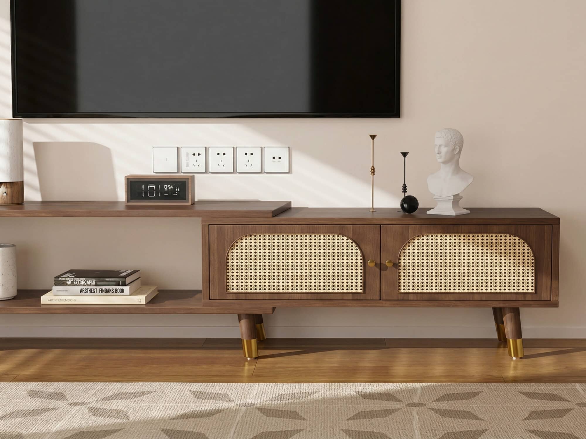 Scandinavian Black Rectangle Shelves Cabinet TV Stand 相册图 #8 resized