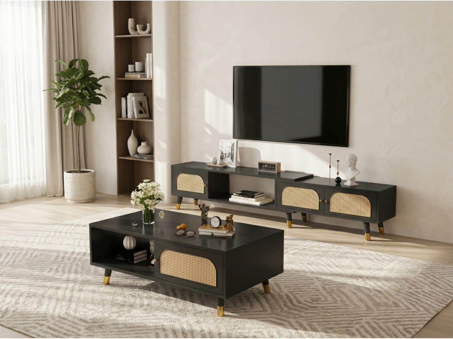 Scandinavian Black Rectangle Shelves Cabinet TV Stand 商品主图 scene