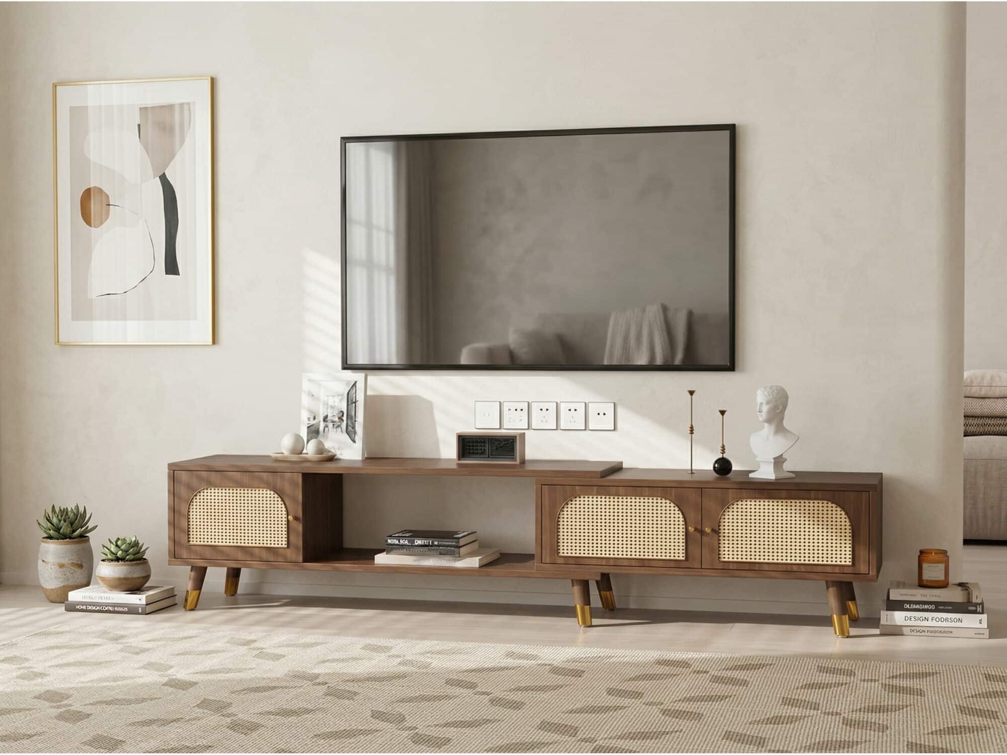 Scandinavian Black Rectangle Shelves Cabinet TV Stand 相册图 #1 scene