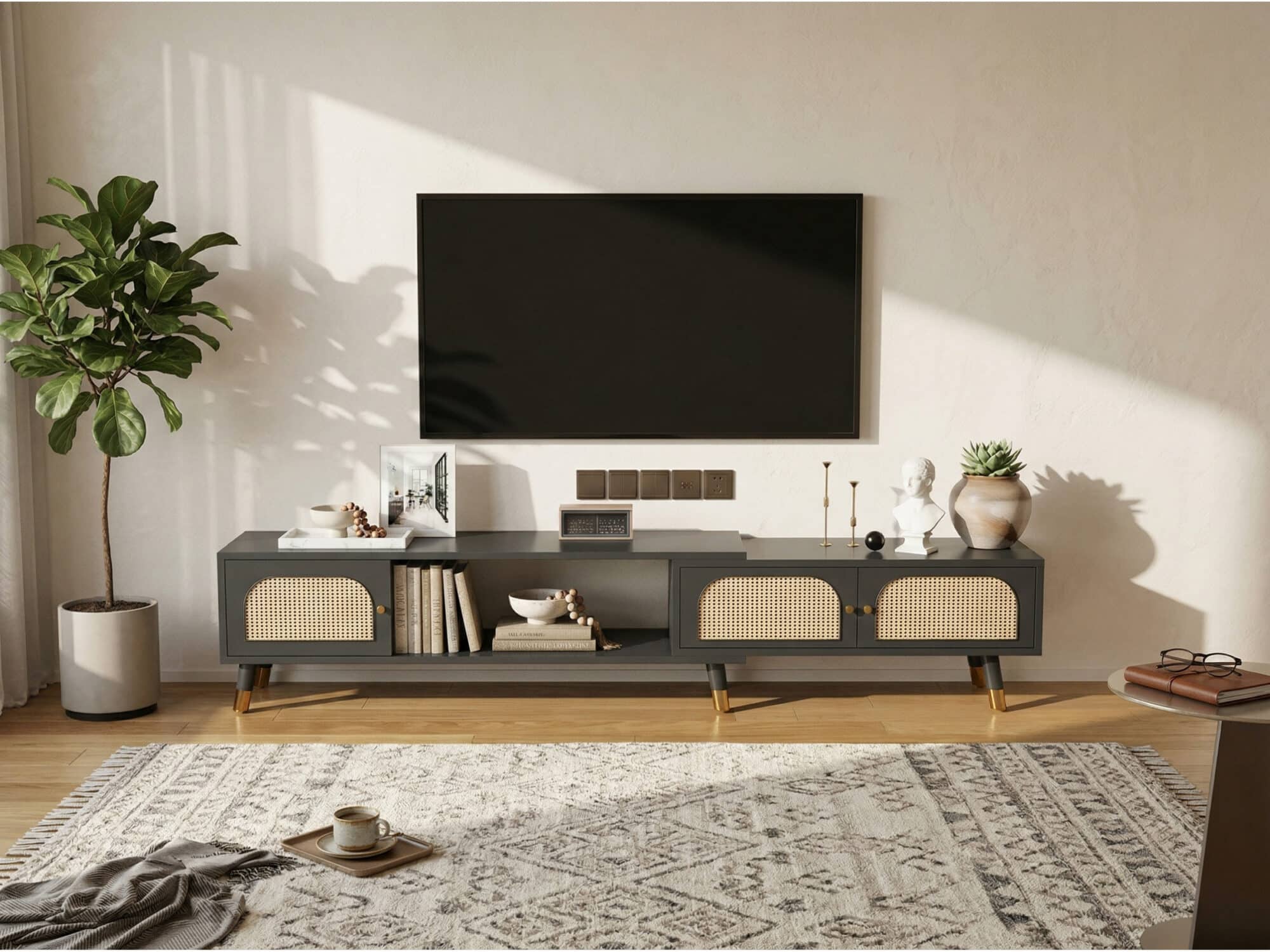 Scandinavian Black Rectangle Shelves Cabinet TV Stand 相册图 #2 scene