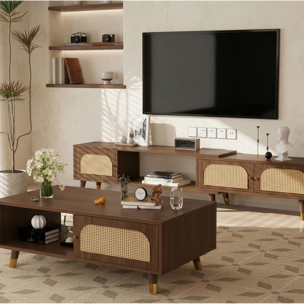 Scandinavian Black Rectangle Shelves Cabinet TV Stand 相册图 #3 scene